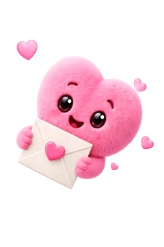 Mascote coração da DearYou segurando uma carta