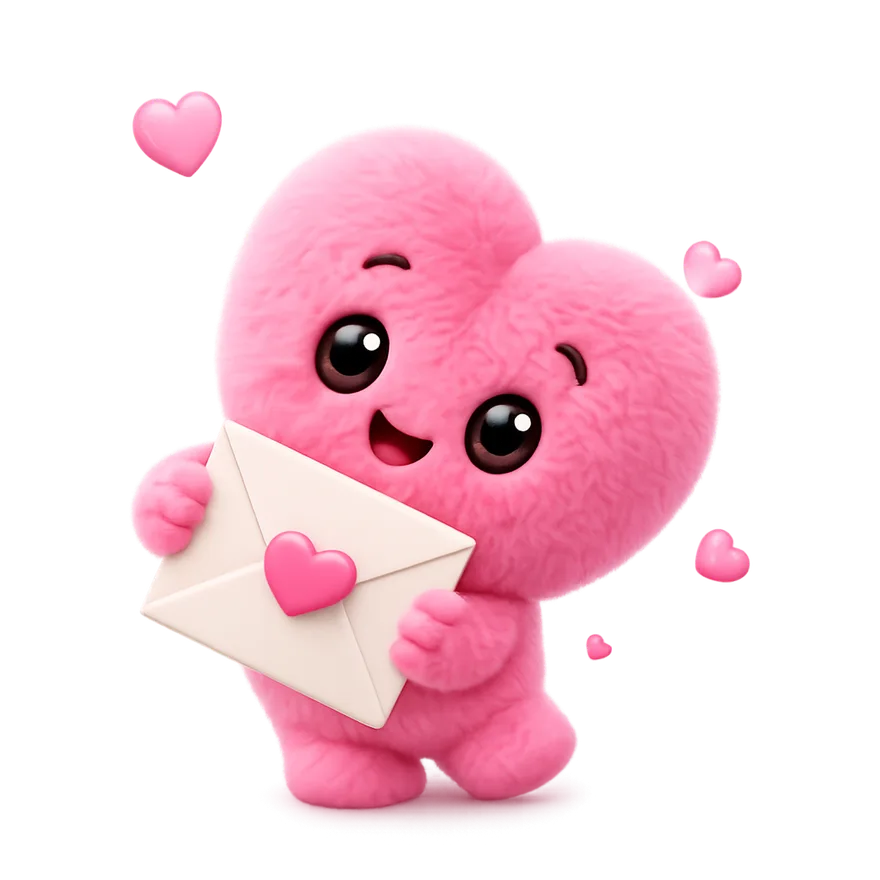 Mascote coração da DearYou segurando uma carta